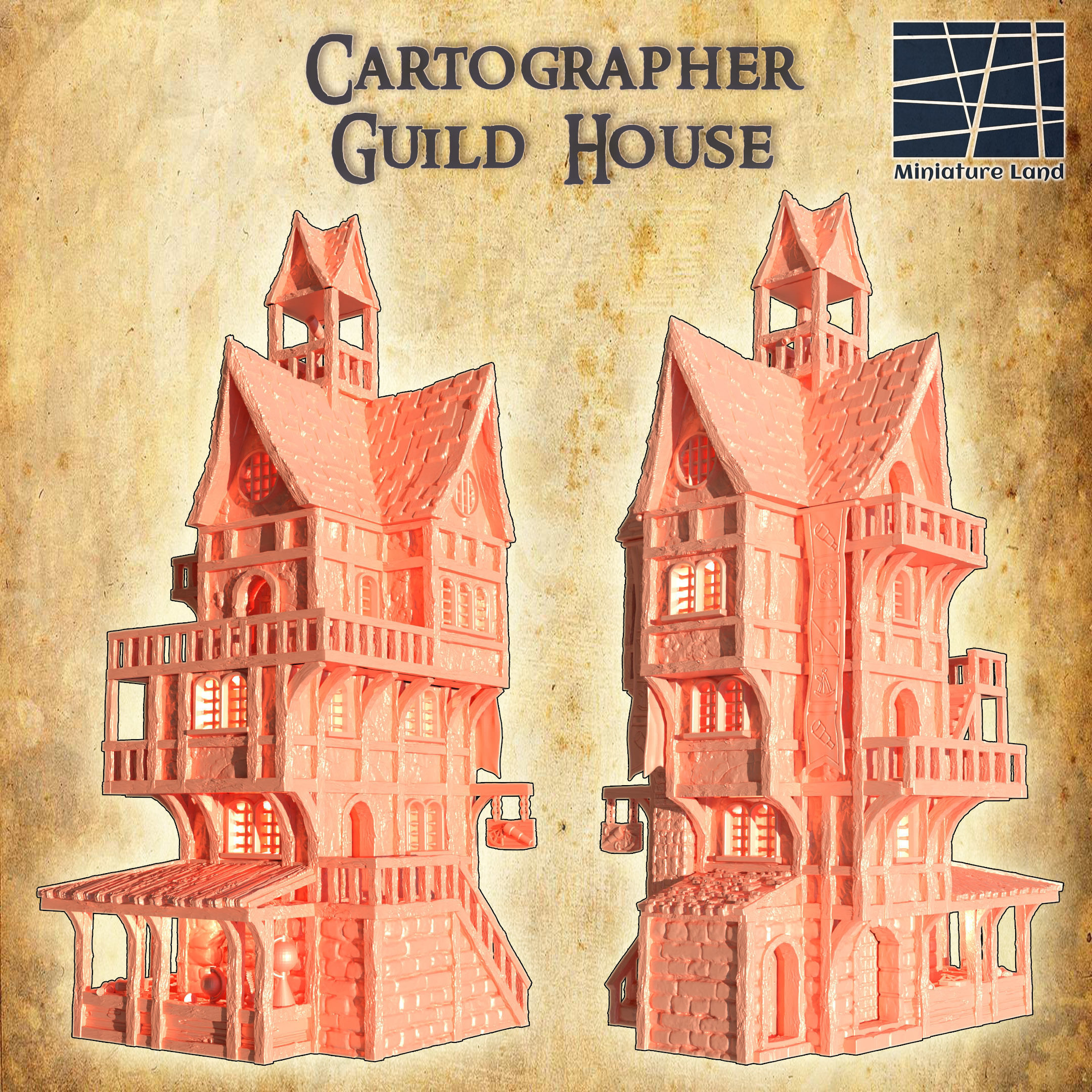 Cartographer Guild House  Tabletop Terrain 28 mm 3D print model_1
