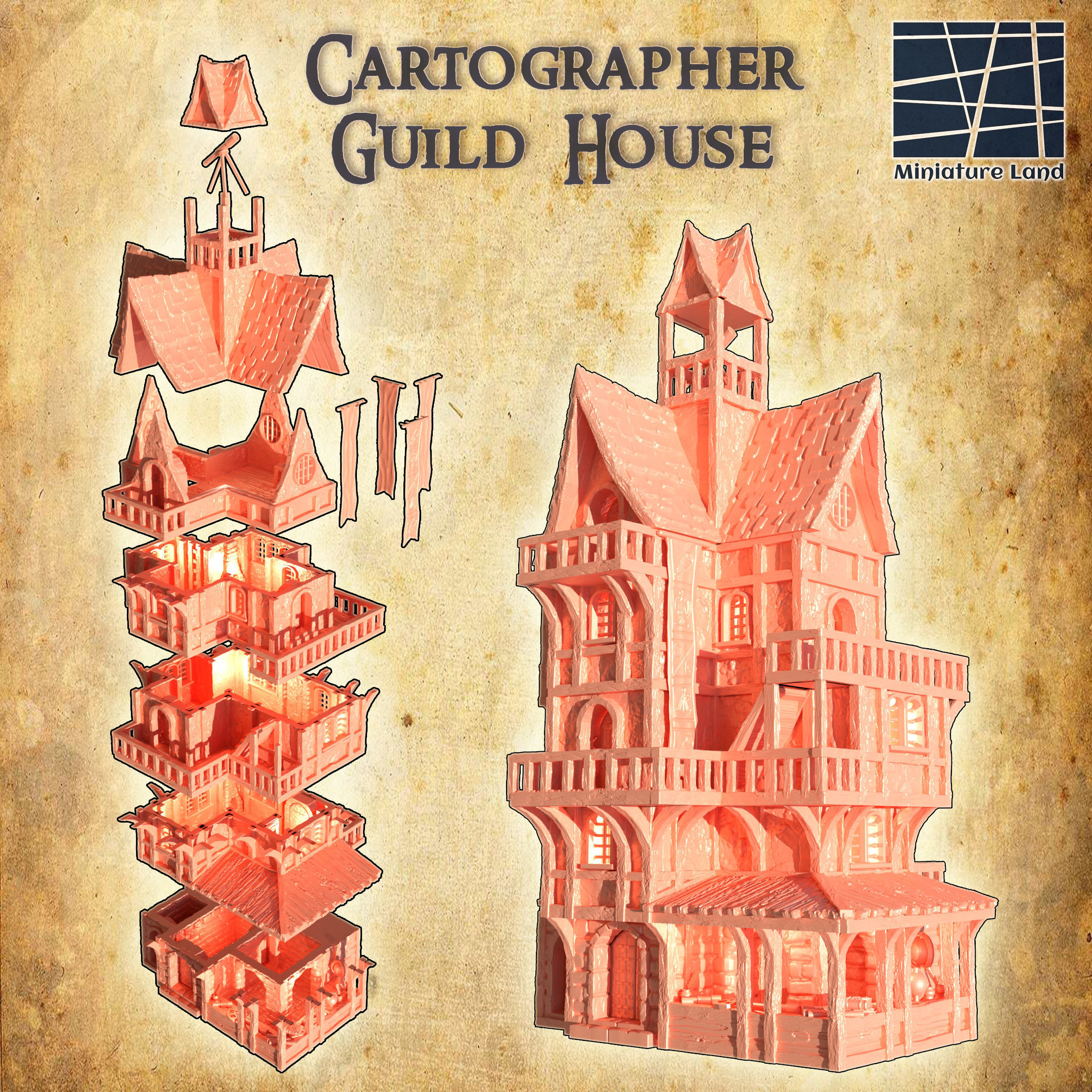 Cartographer Guild House  Tabletop Terrain 28 mm 3D print model_2
