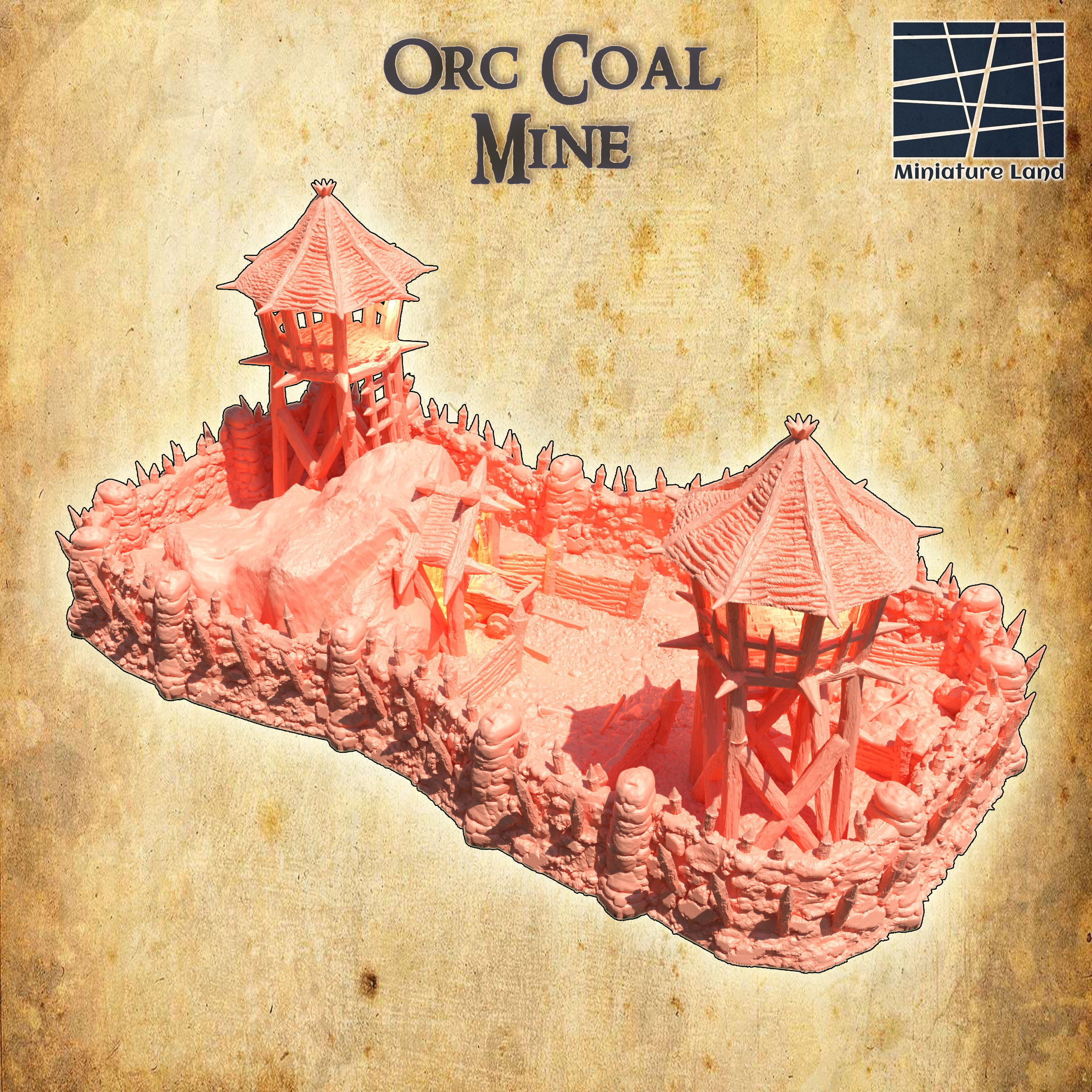 Orc Coal Mine Tabletop Terrain 28 mm 3D print model_3