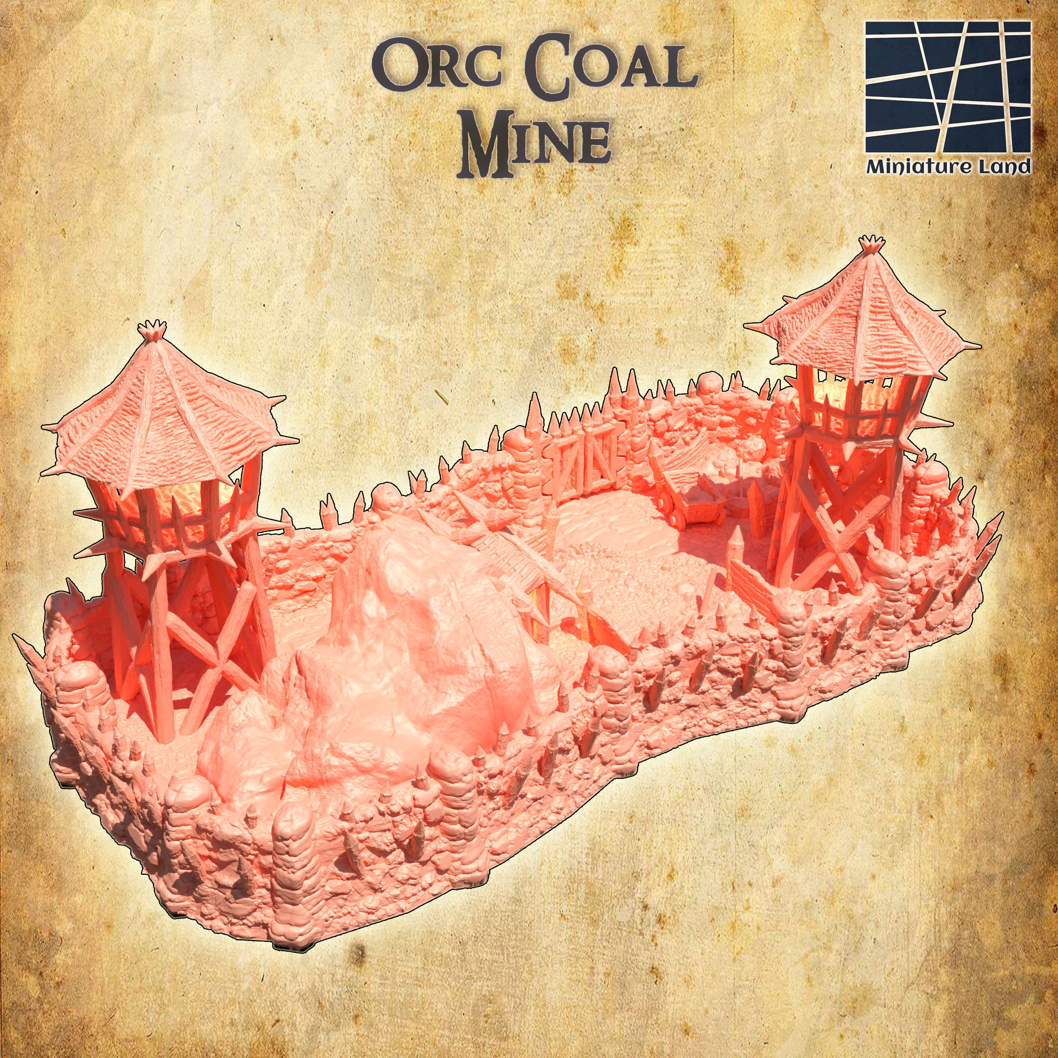 Orc Coal Mine Tabletop Terrain 28 mm 3D print model_2