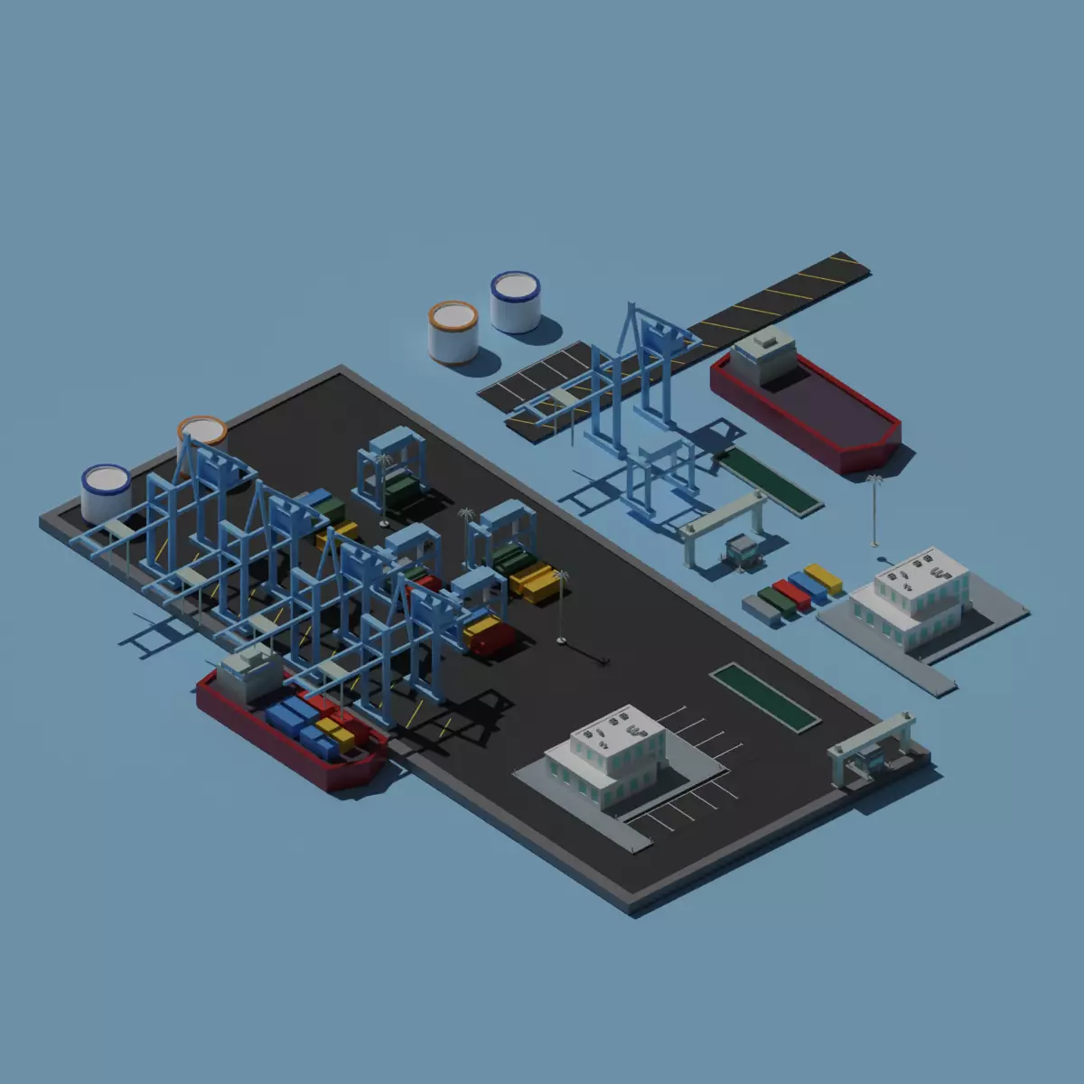 Low Poly Cartoon City Docks Low-poly 3D model_0