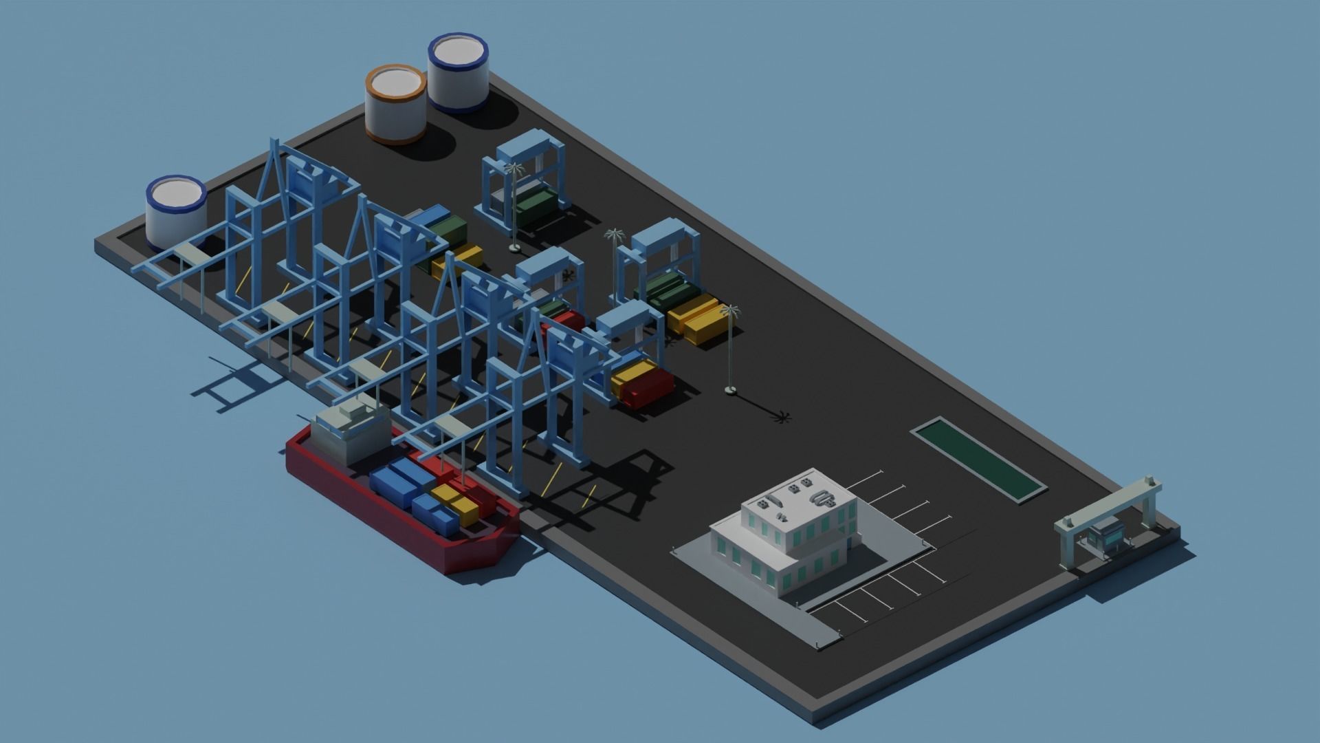 Low Poly Cartoon City Docks Low-poly 3D model_2