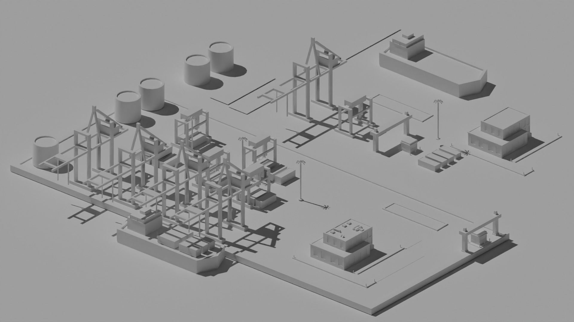 Low Poly Cartoon City Docks Low-poly 3D model_4