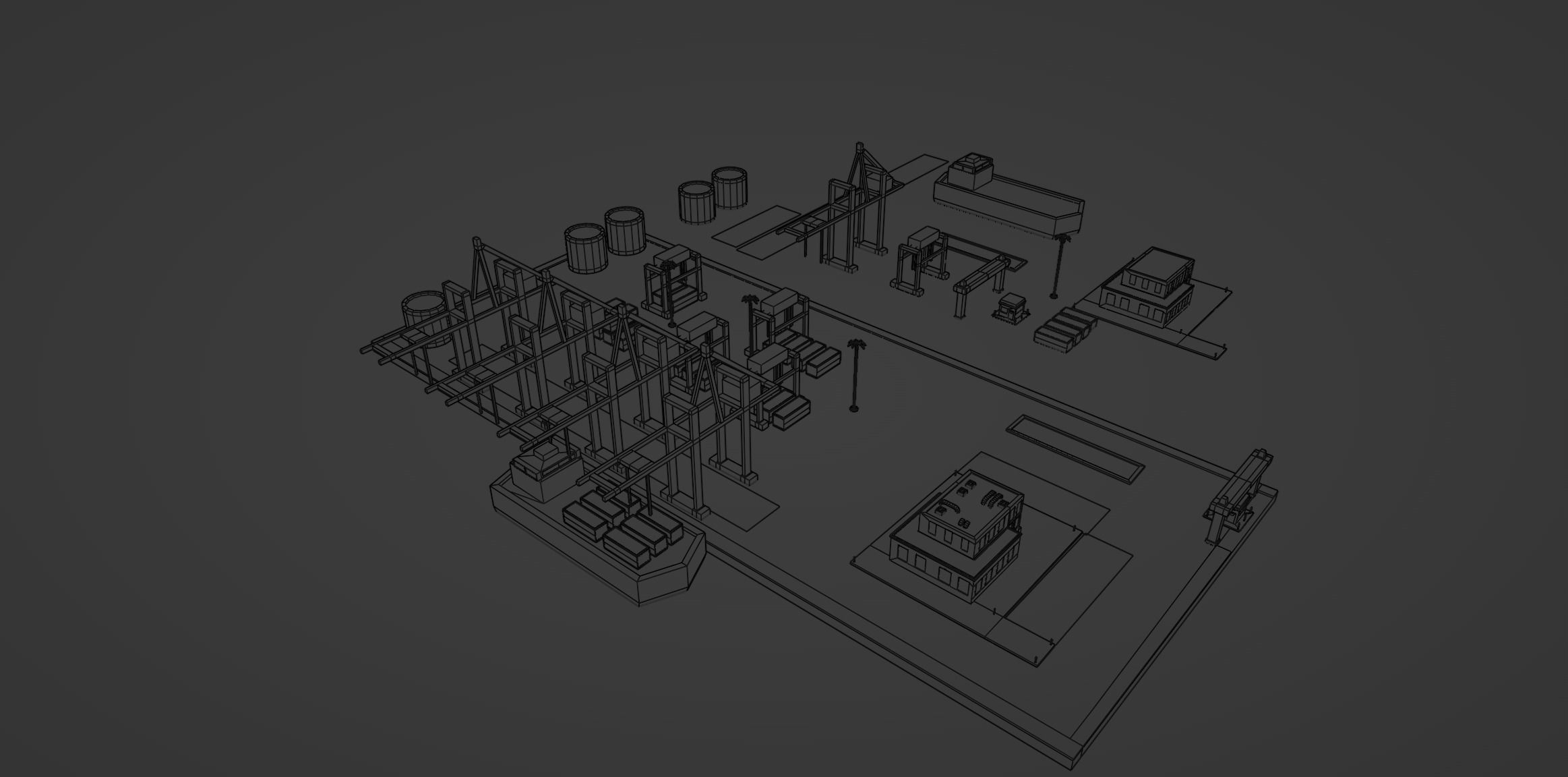 Low Poly Cartoon City Docks Low-poly 3D model_6