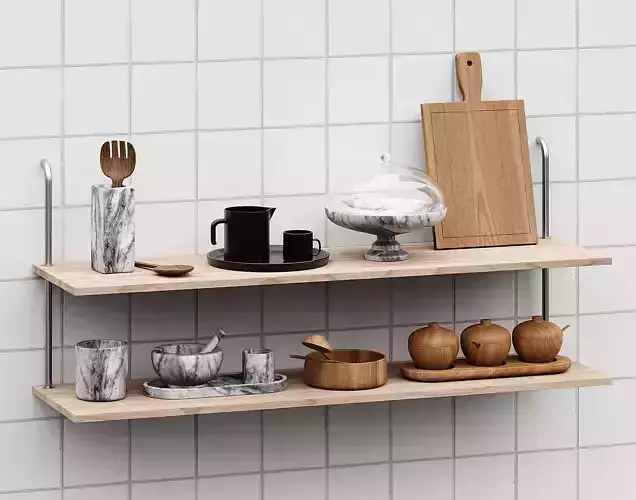 Kitchenware collection in wood and marble