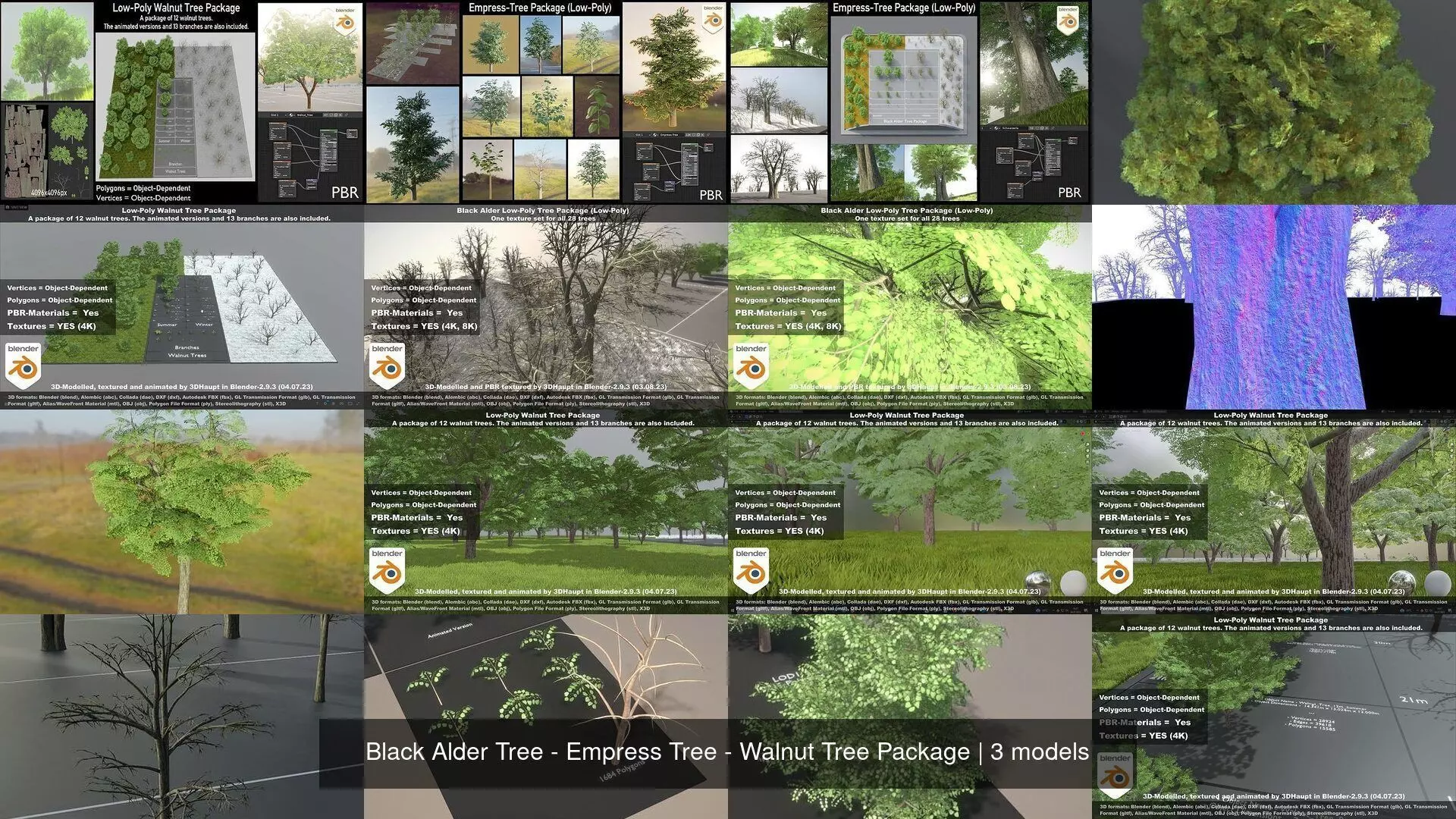 Black Alder Tree - Empress Tree - Walnut Tree Package 3D Model Collection_1