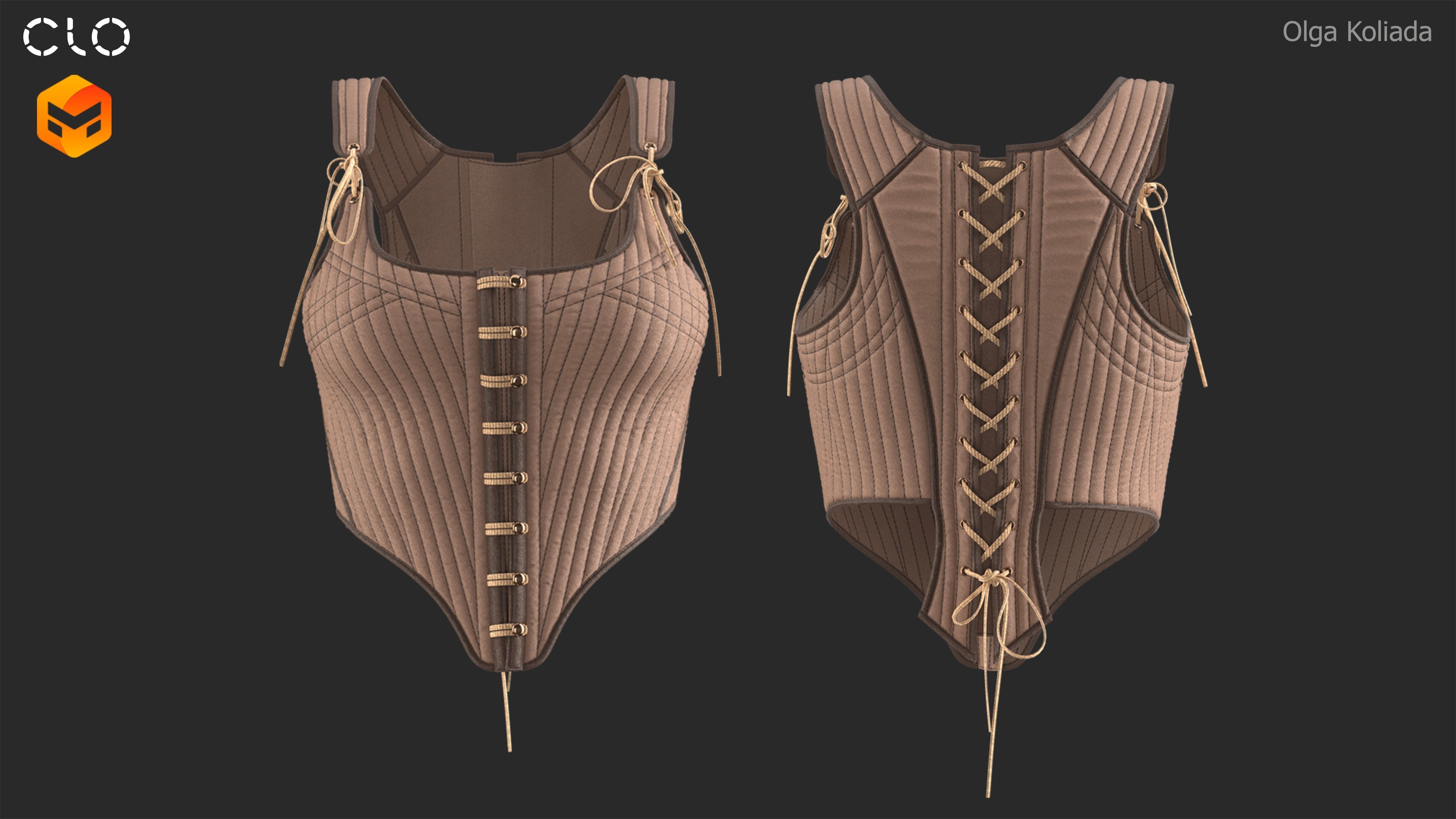 Corset Marvelous Designer project and OBJ 3D model 3D model_1