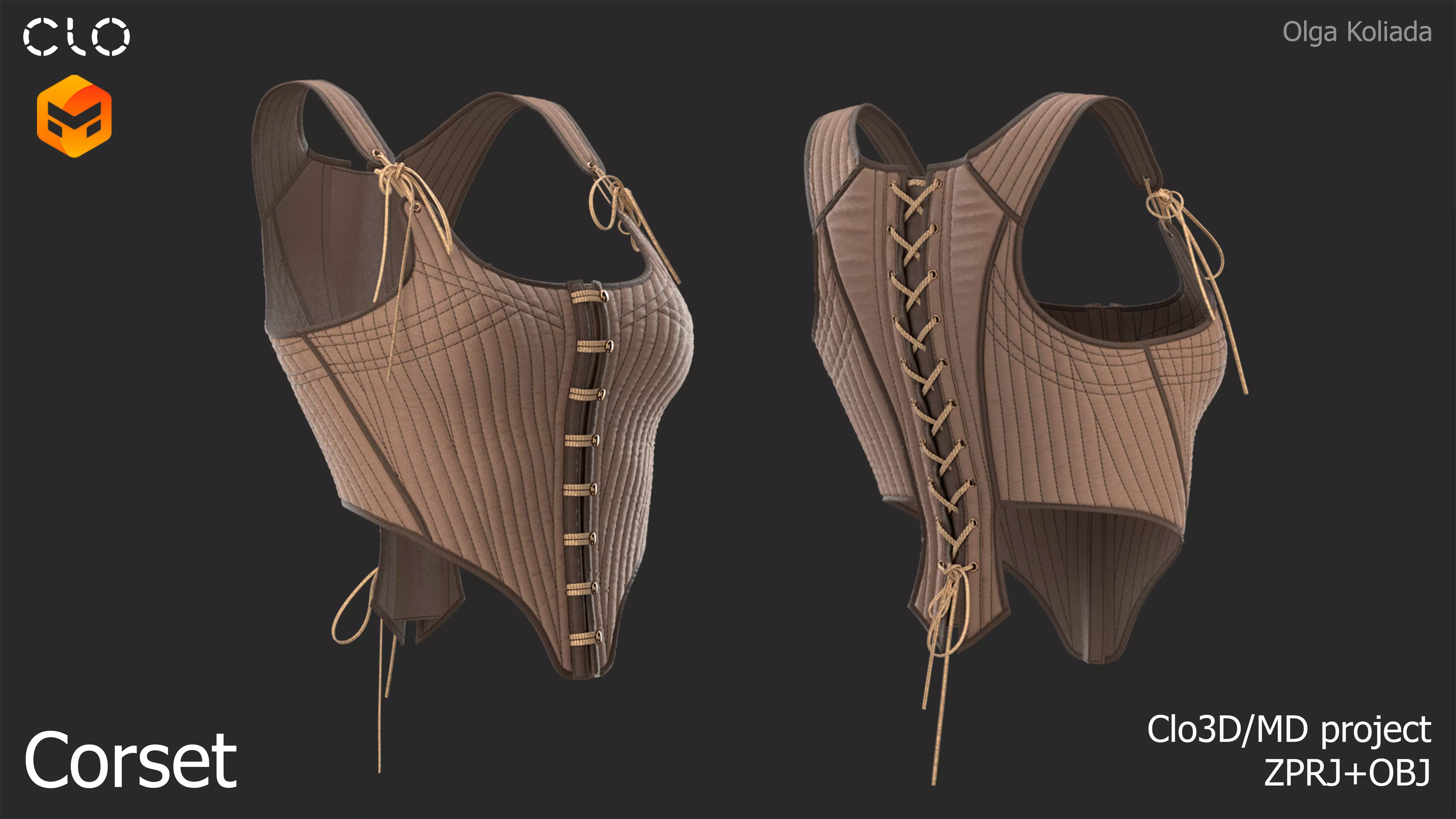 Corset Marvelous Designer project and OBJ 3D model 3D model_0
