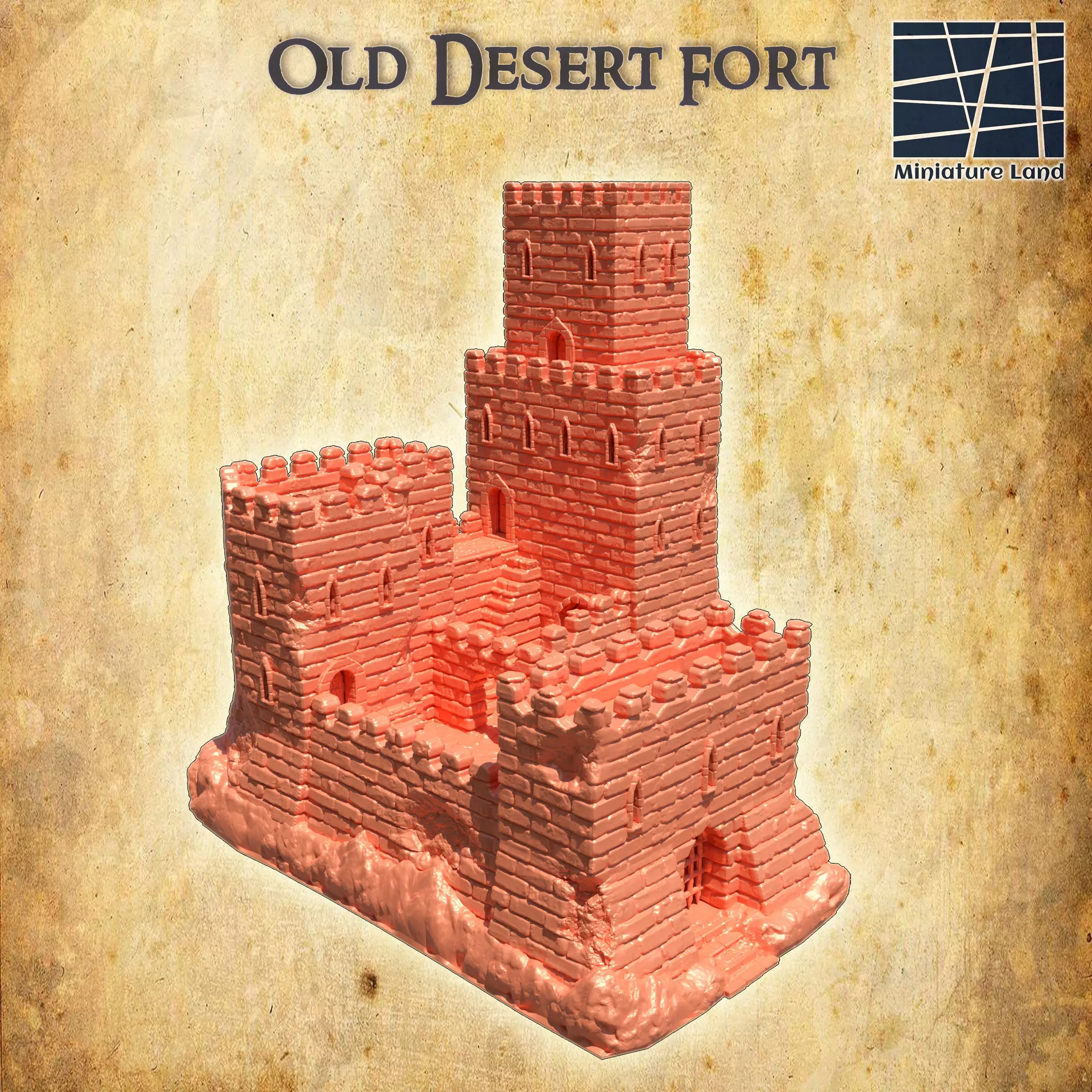 Old Desert Fort 28 mm Tabletop Terrain 3D print model_0