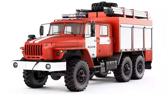 Ural 5557 AC-6-40 fire truck 2021 3D model