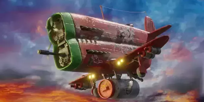 Stylized realistic red-green airplane