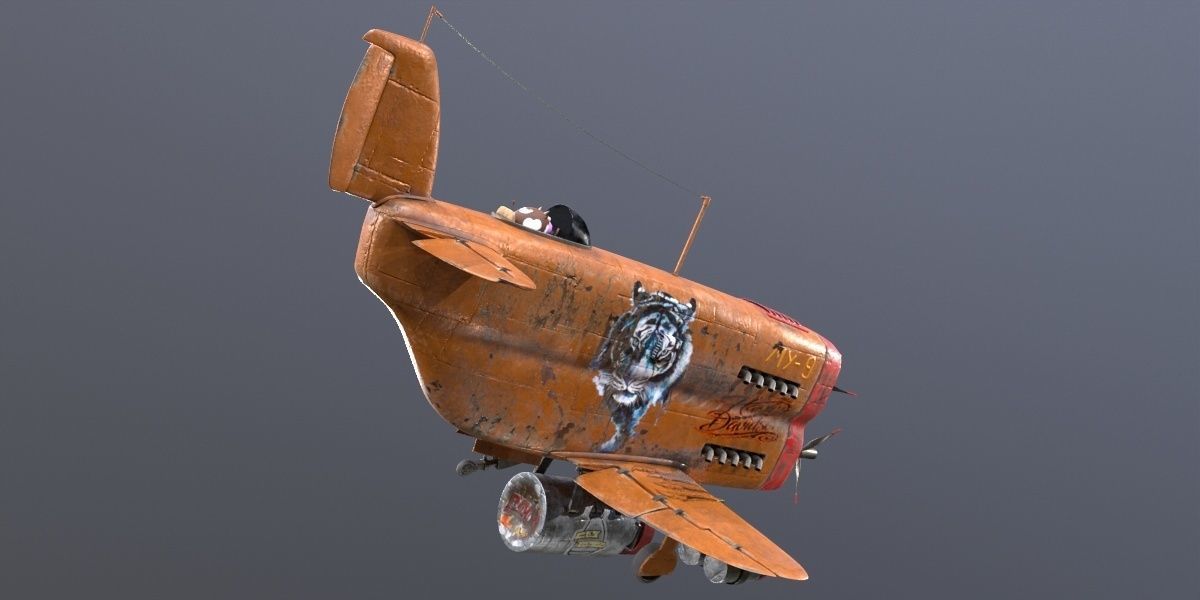  Stylized realistic brown airplane Low-poly 3D model_9