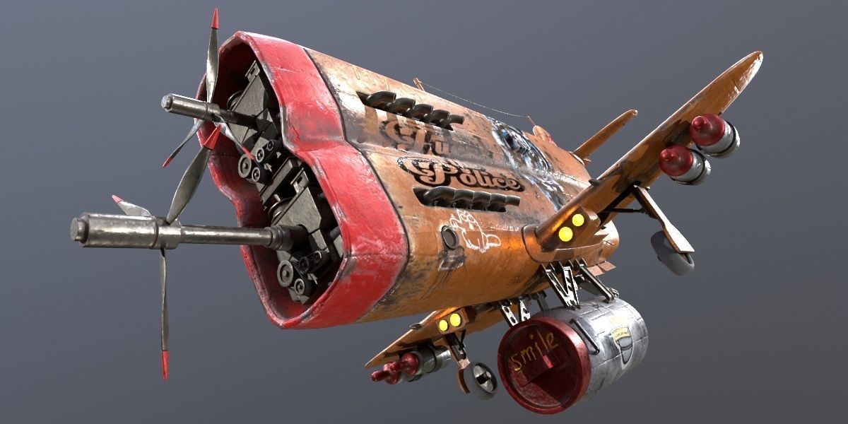  Stylized realistic brown airplane Low-poly 3D model_4