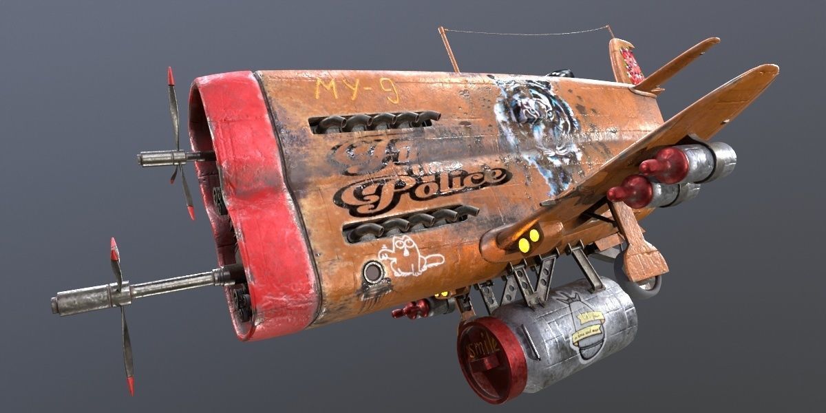  Stylized realistic brown airplane Low-poly 3D model_7