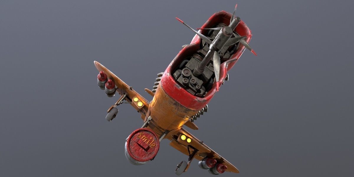  Stylized realistic brown airplane Low-poly 3D model_13