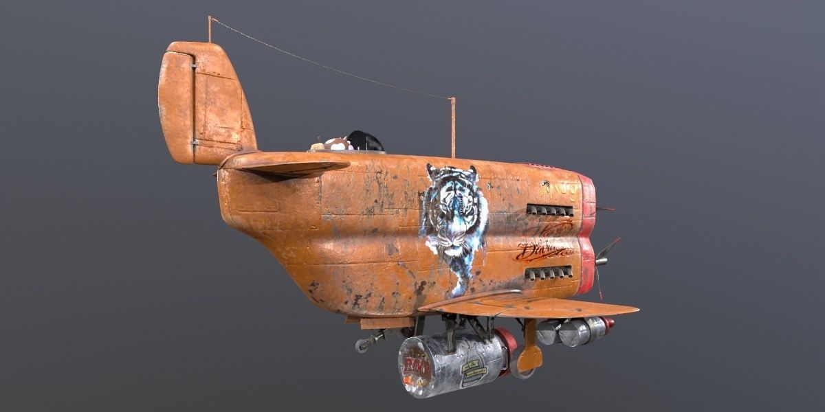  Stylized realistic brown airplane Low-poly 3D model_18