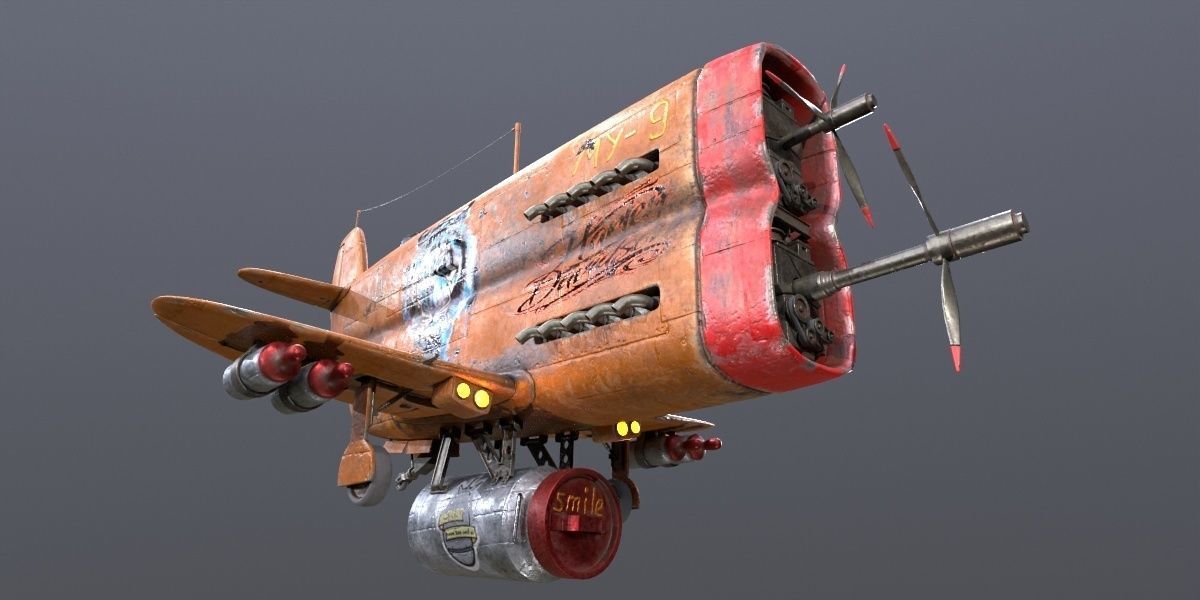  Stylized realistic brown airplane Low-poly 3D model_17