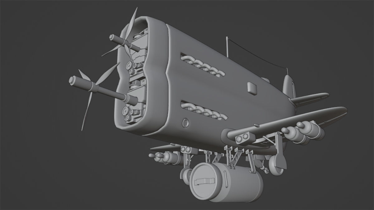  Stylized realistic brown airplane Low-poly 3D model_27