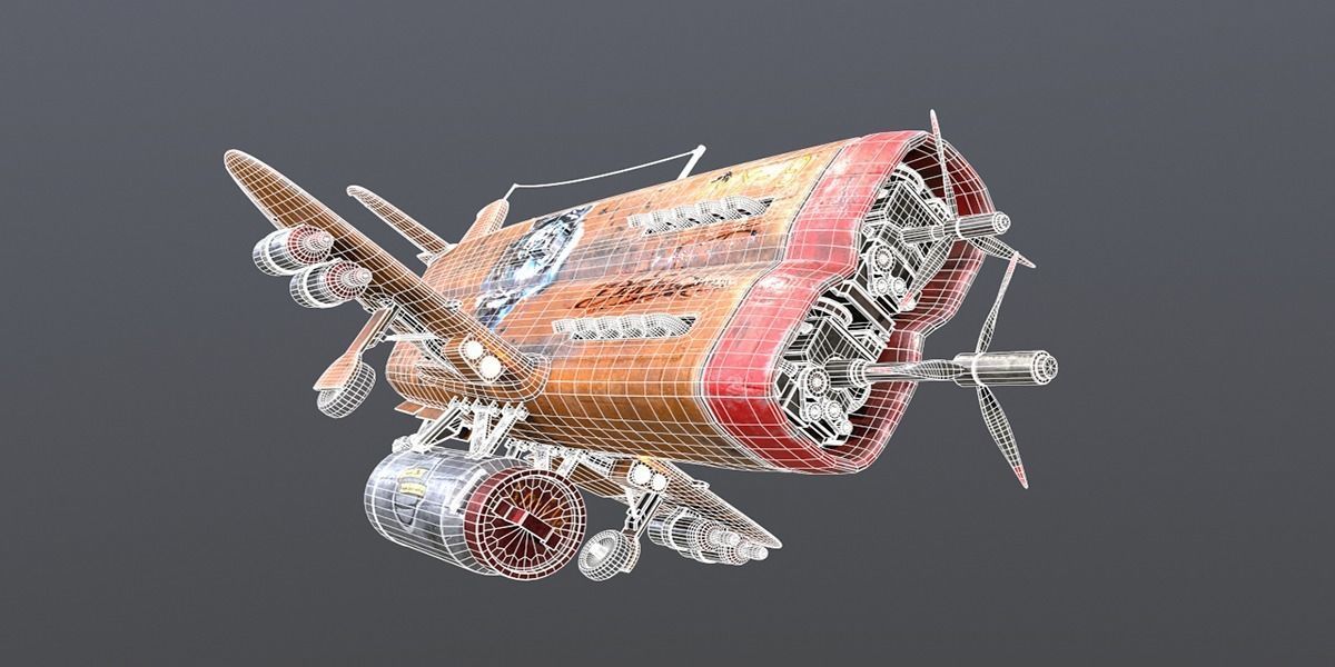  Stylized realistic brown airplane Low-poly 3D model_23