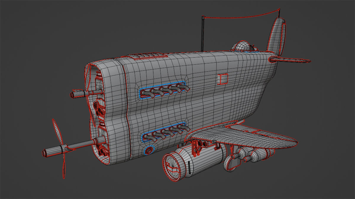  Stylized realistic brown airplane Low-poly 3D model_26