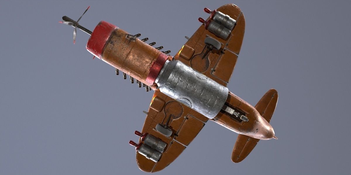  Stylized realistic brown airplane Low-poly 3D model_20