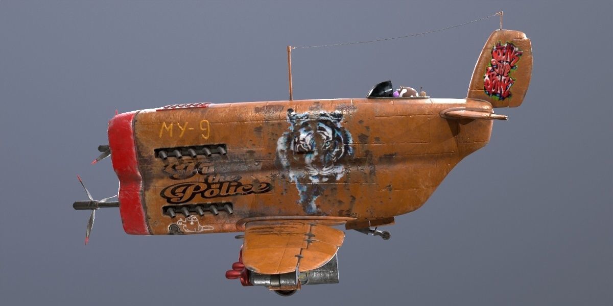  Stylized realistic brown airplane Low-poly 3D model_14