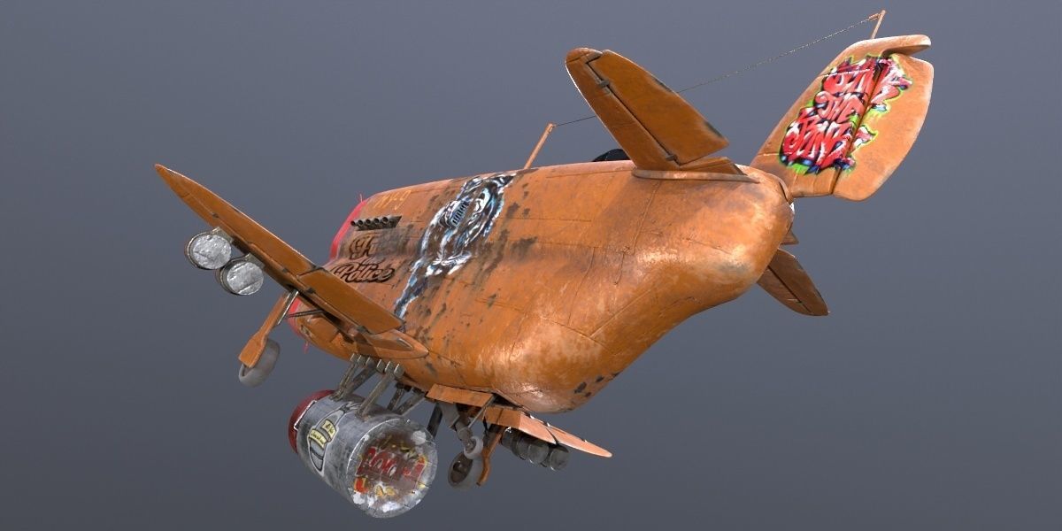  Stylized realistic brown airplane Low-poly 3D model_8