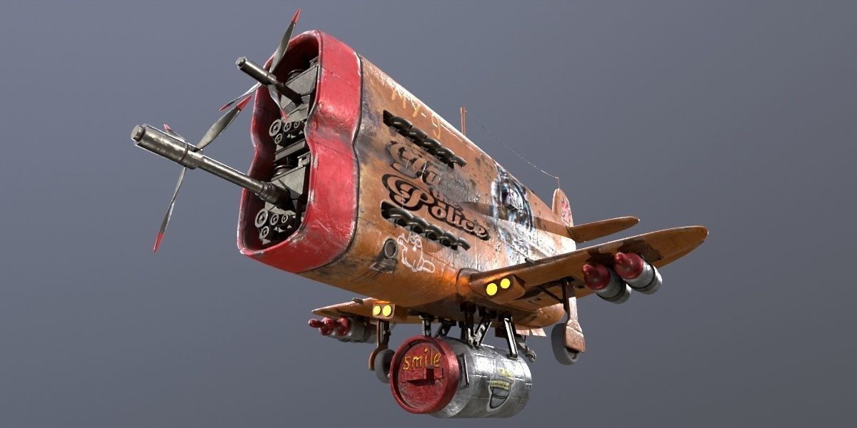  Stylized realistic brown airplane Low-poly 3D model_16