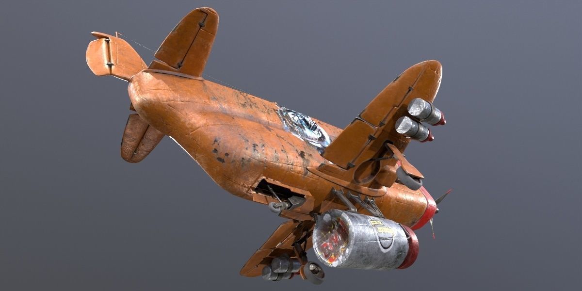  Stylized realistic brown airplane Low-poly 3D model_10