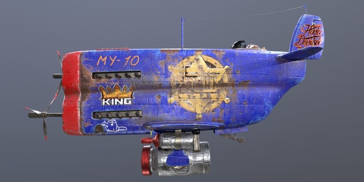 Stylized realistic dark blue airplane Low-poly 3D model_10