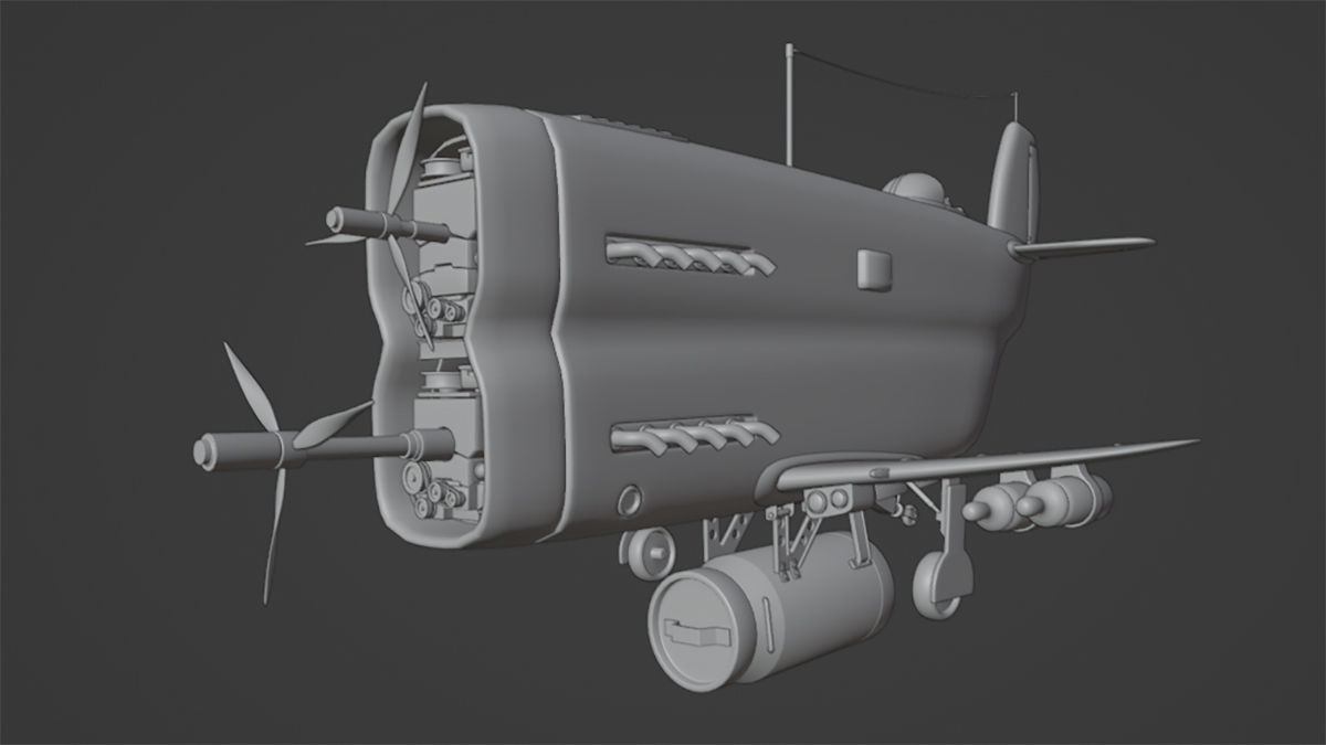 Stylized realistic dark blue airplane Low-poly 3D model_29