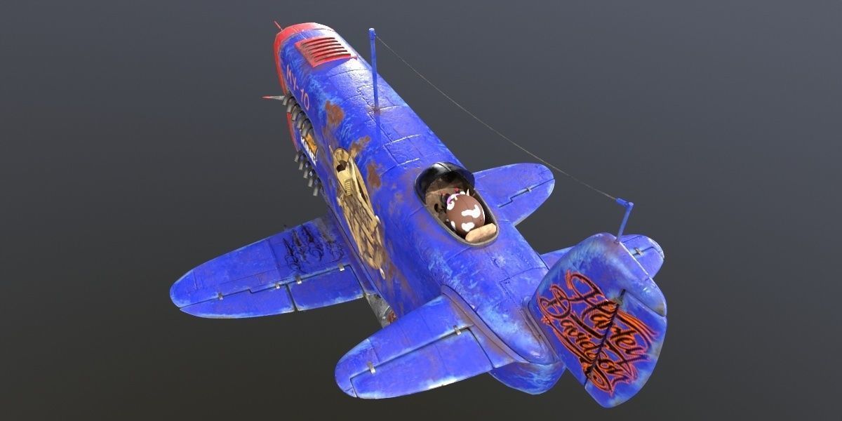 Stylized realistic dark blue airplane Low-poly 3D model_12