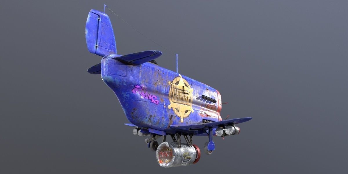 Stylized realistic dark blue airplane Low-poly 3D model_8