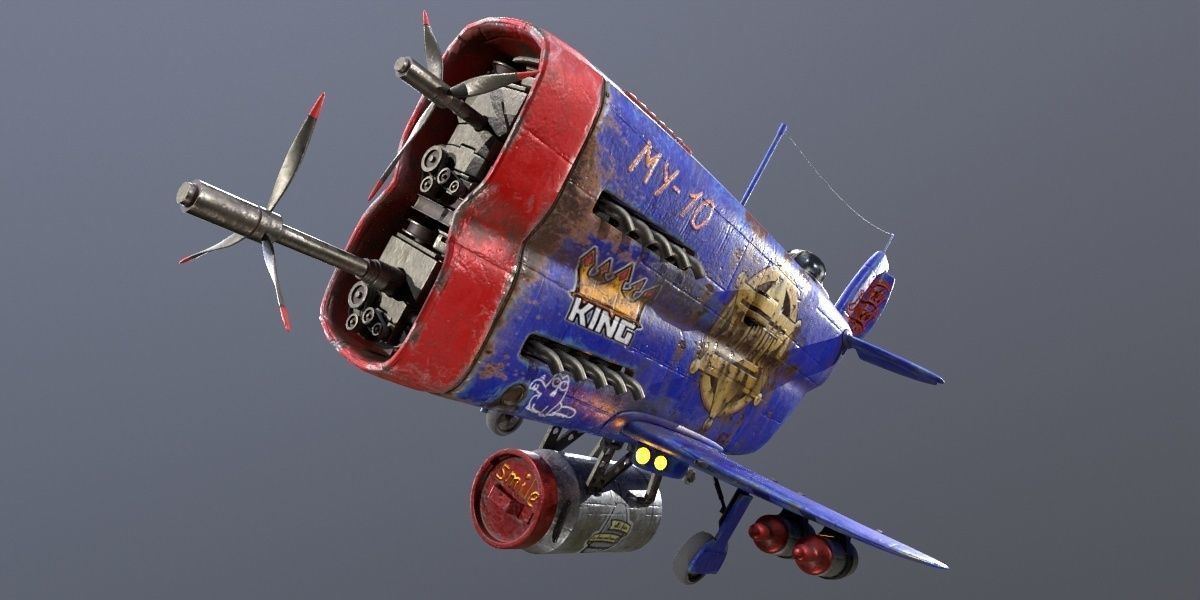 Stylized realistic dark blue airplane Low-poly 3D model_16