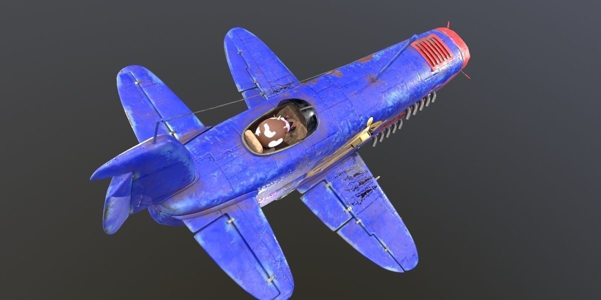 Stylized realistic dark blue airplane Low-poly 3D model_19