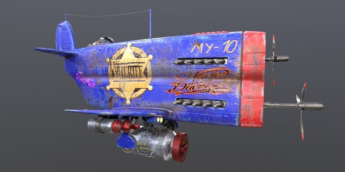 Stylized realistic dark blue airplane Low-poly 3D model_11