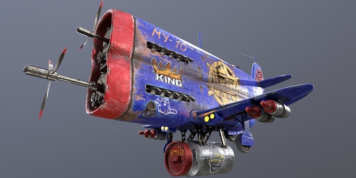 Stylized realistic dark blue airplane Low-poly 3D model_22