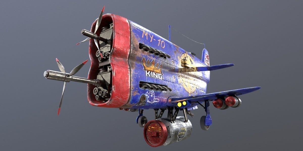 Stylized realistic dark blue airplane Low-poly 3D model_4