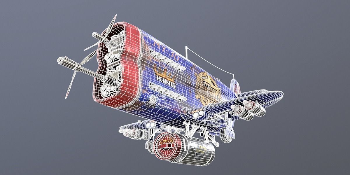 Stylized realistic dark blue airplane Low-poly 3D model_23