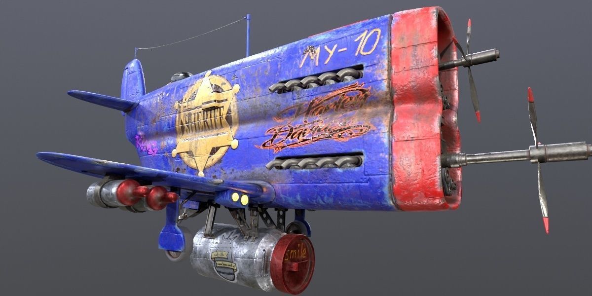 Stylized realistic dark blue airplane Low-poly 3D model_6