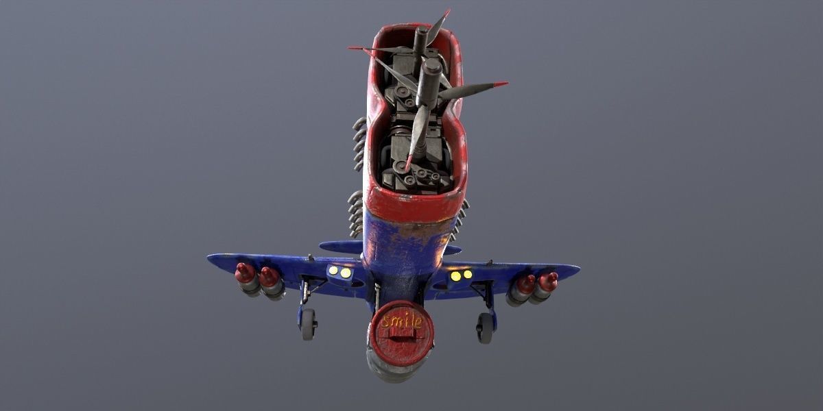 Stylized realistic dark blue airplane Low-poly 3D model_7