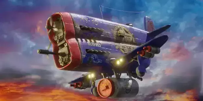 Stylized realistic dark blue  airplane