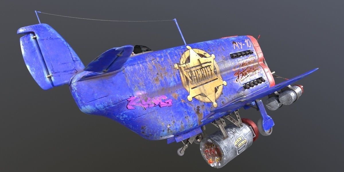 Stylized realistic dark blue airplane Low-poly 3D model_18