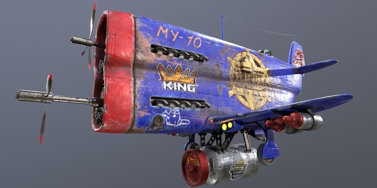 Stylized realistic dark blue airplane Low-poly 3D model_5