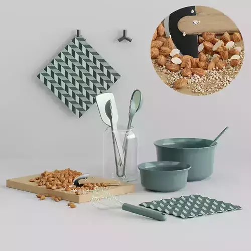 Decor Almond and kitchn utensils Set 52 3D model