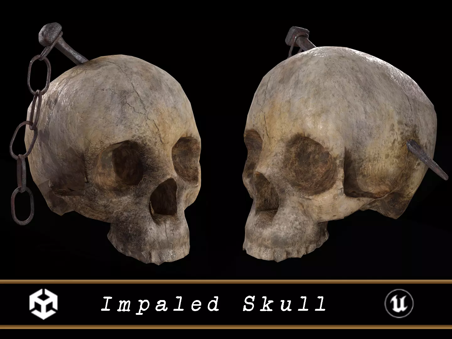 Old Impaled Skull Low-poly 3D model_0