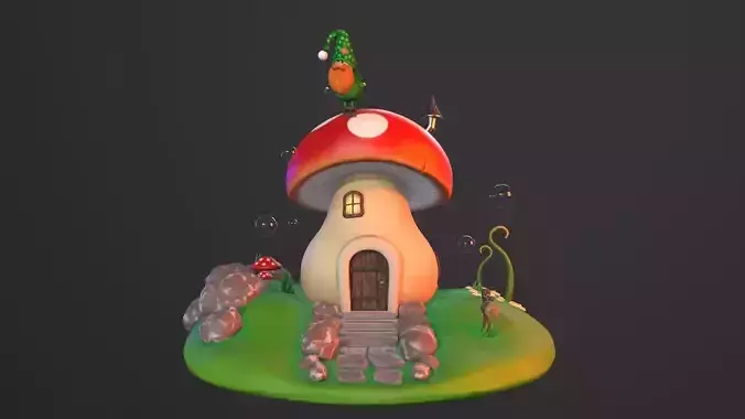 Mushroom house and gnomes set