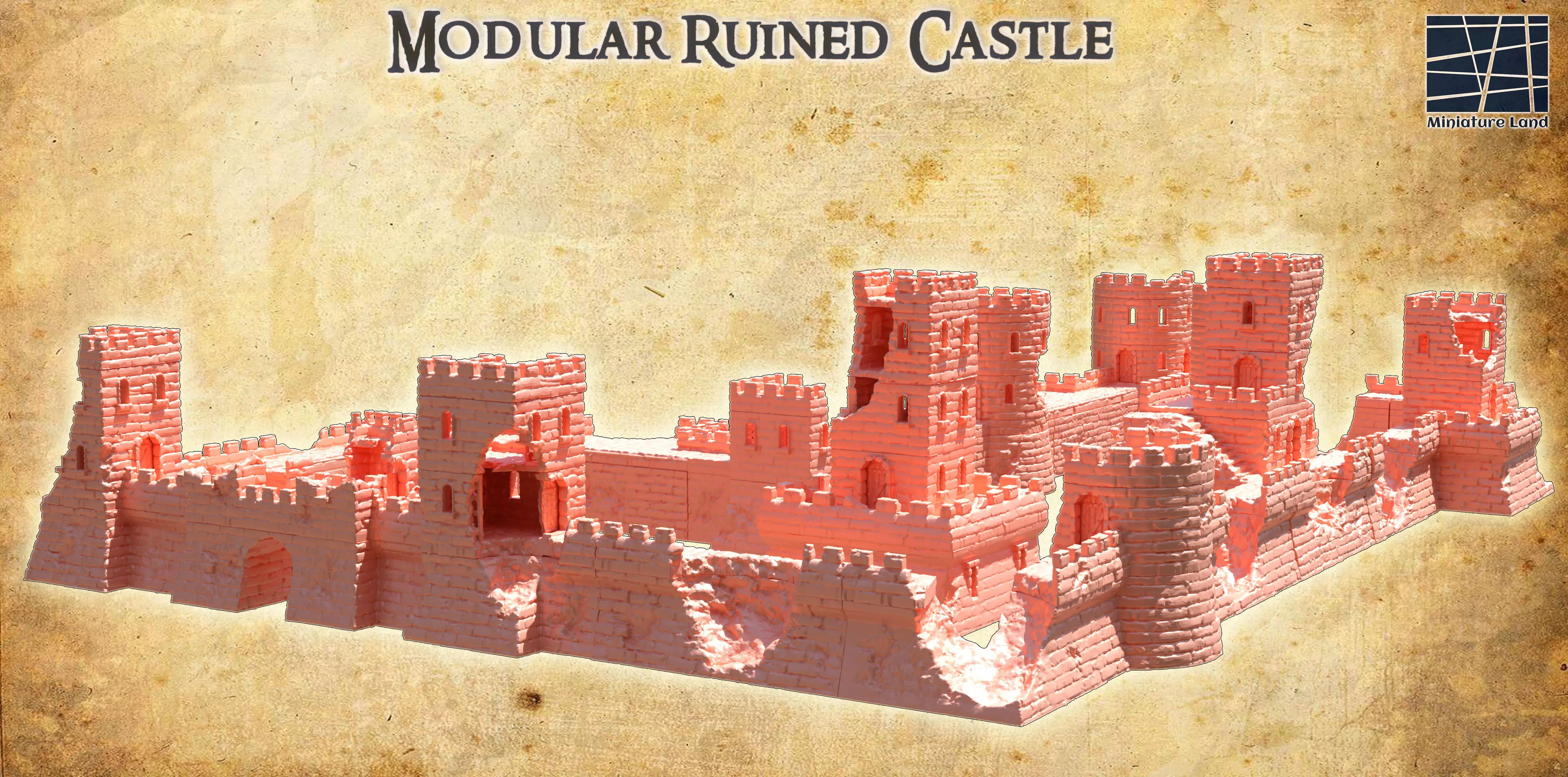 Modular Ruined Castle 28 mm Tabletop Terrain 3D print model_0