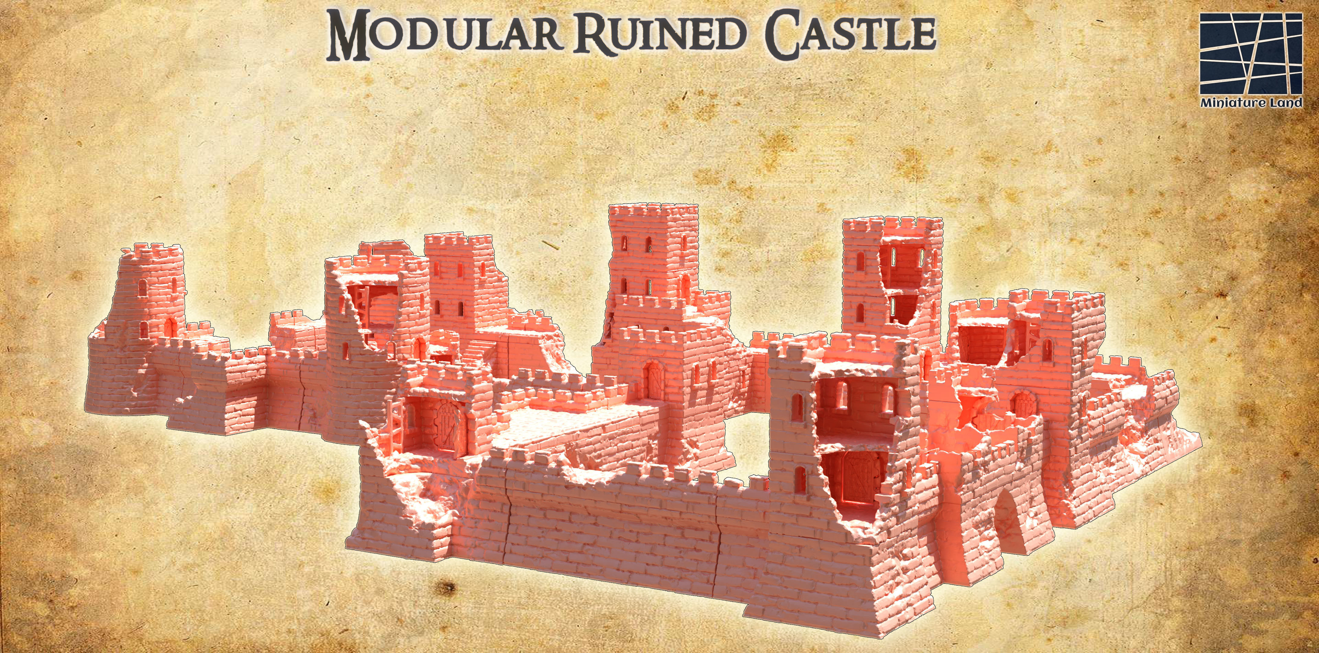 Modular Ruined Castle 28 mm Tabletop Terrain 3D print model_3