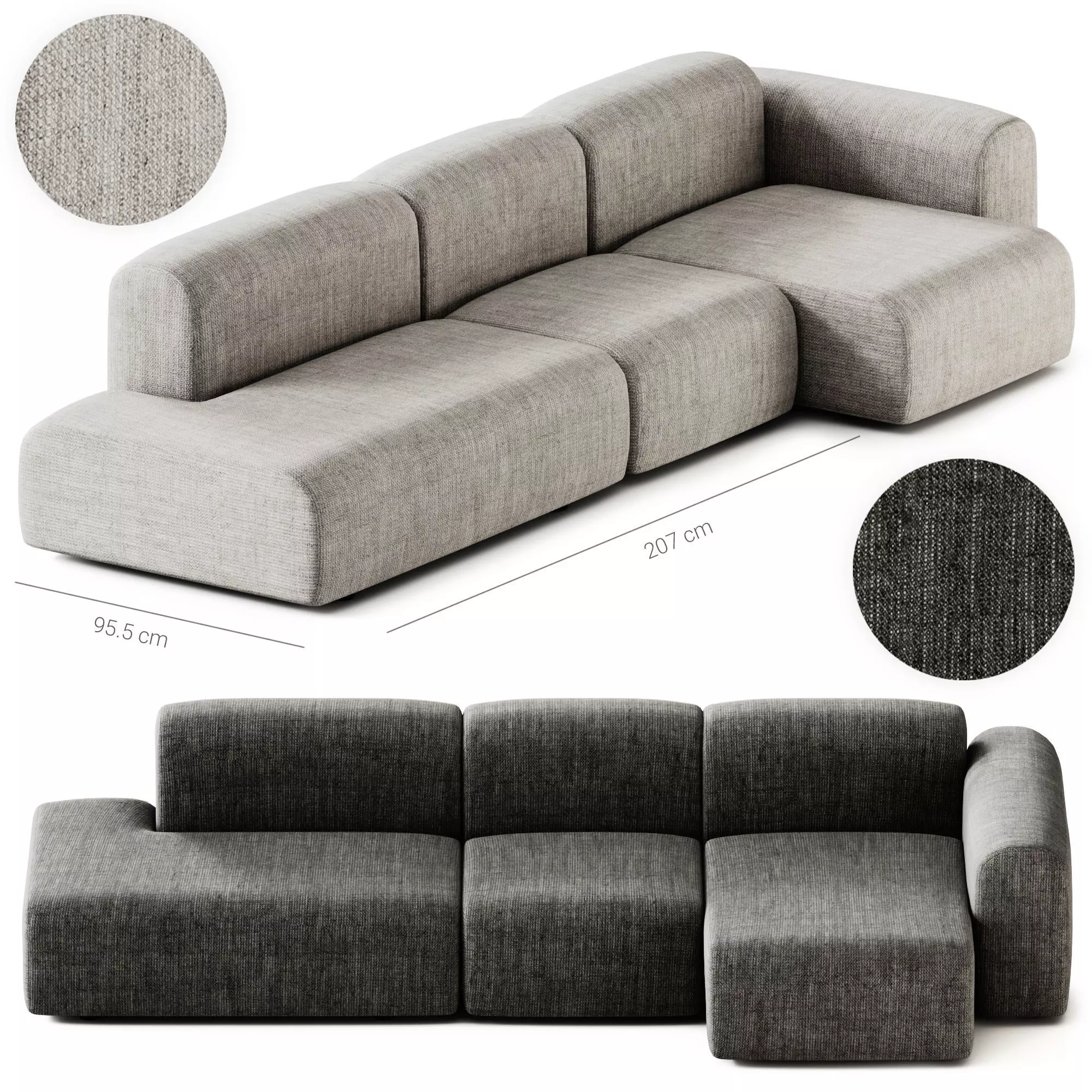 Hay Mags Soft Sofa 3 Seater Combination 3D model_0